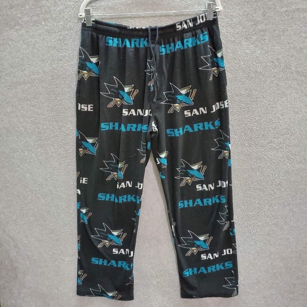 San Jose Sharks Men Sleepwear Large Black Pajama Pants Logo All Over Drawstring